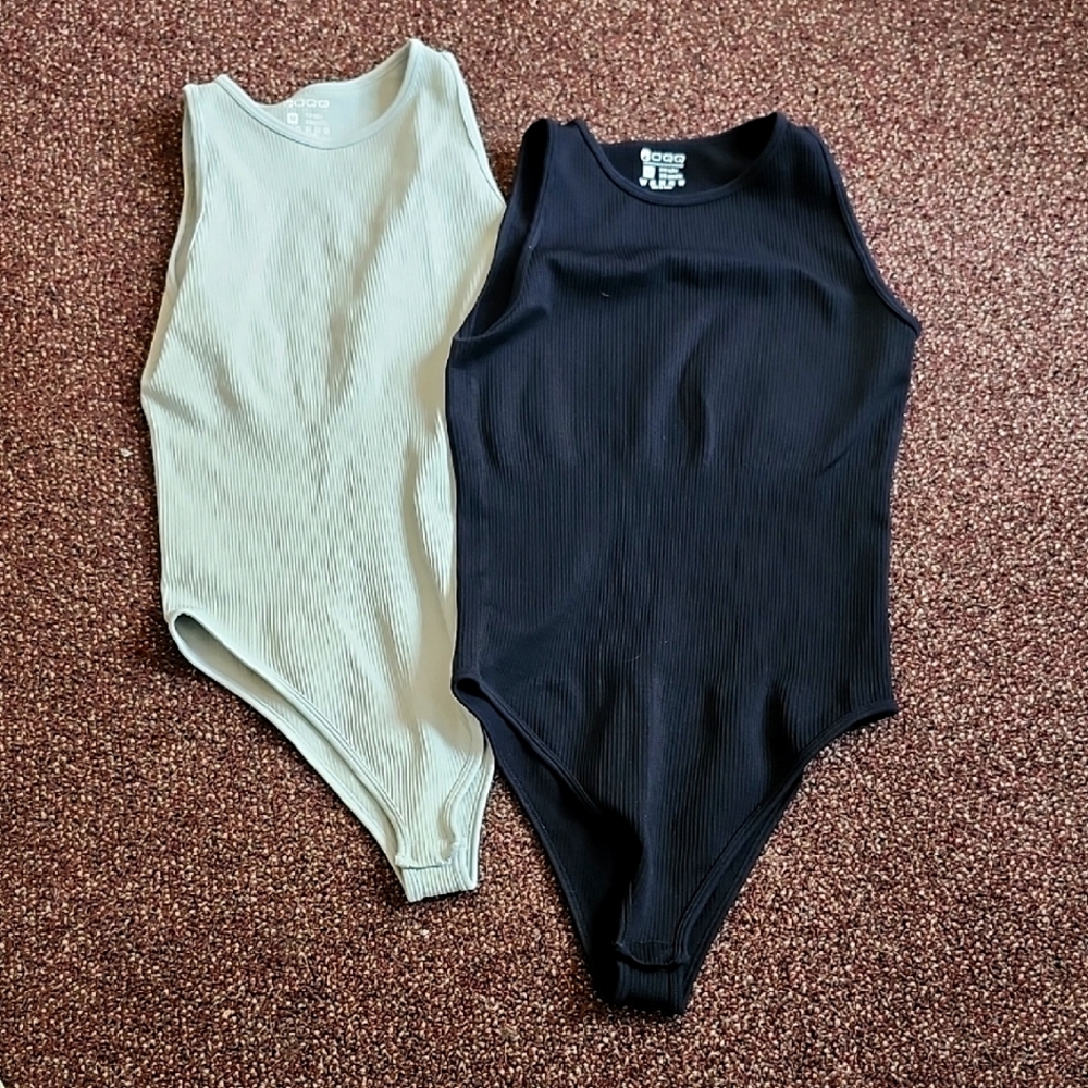 Womens Ribbed One Piece - Black and Cream